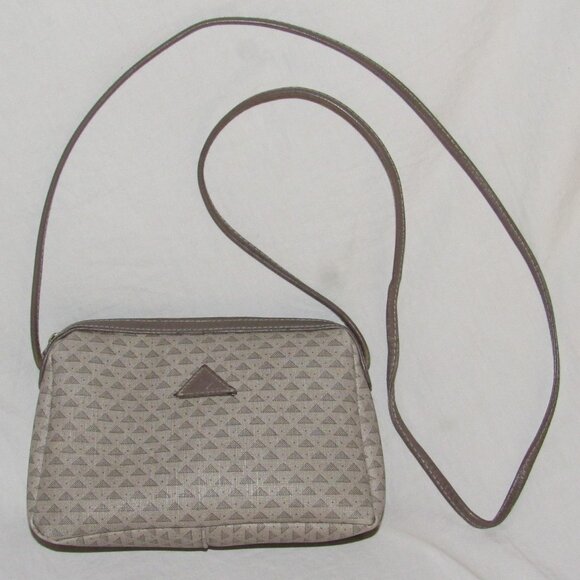 Vintage 80s Liz Claiborne 1984 Taupe Triangles Small Crossbody Bag Purse - Picture 1 of 7